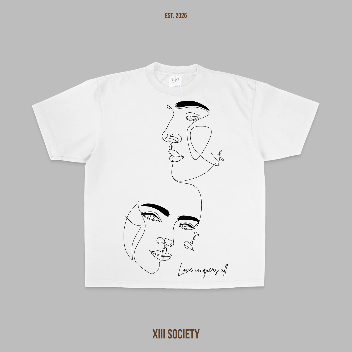 Spread love and positivity wherever you go with our 'Love Conquers All' custom t-shirt!