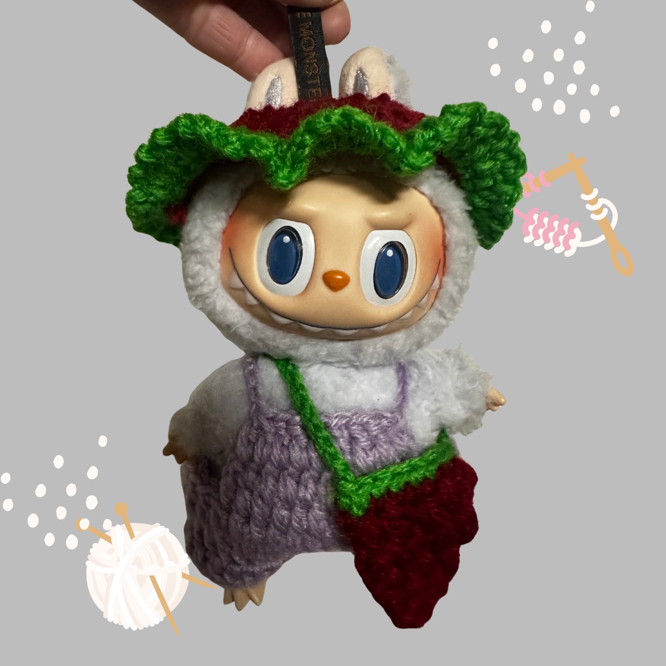 Get your Labubu ready for the classroom with our adorable handmade crochet back to school outfit, complete with a sweet strawberry bag!