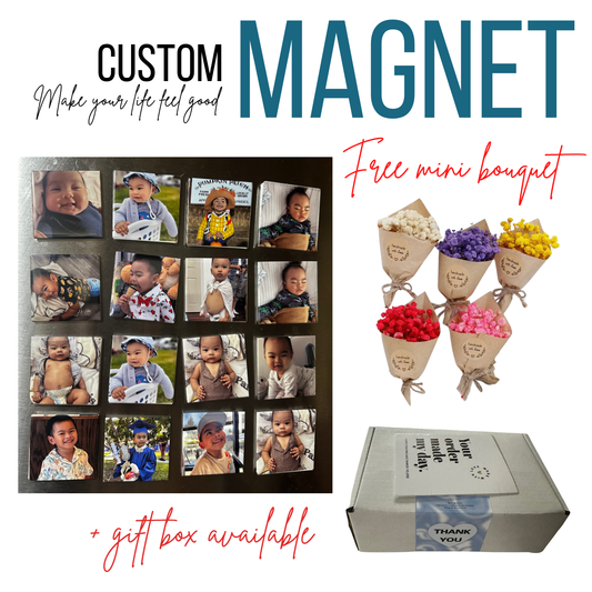 Custom Photo Magnets 2.5in - Perfect for Any Occasion, FREE mini bouquet