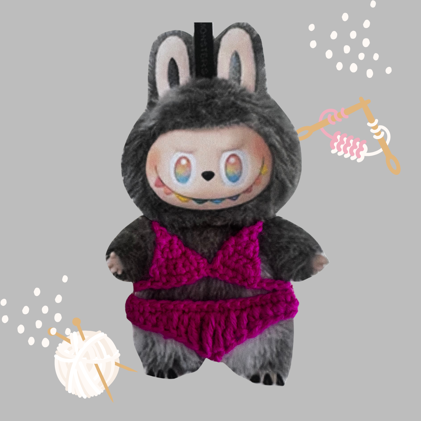 Labubu bikini crochet: Get your Labubu ready for the beach with our adorable handmade crochet bikini!