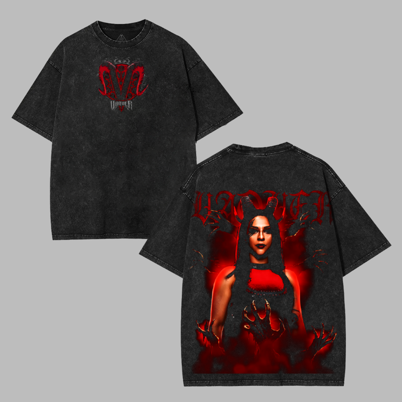 Dark Gothic Demon Queen Oversized T-Shirt – Vintage Black Streetwear