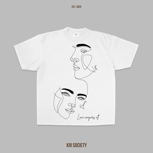 Spread love and positivity wherever you go with our 'Love Conquers All' custom t-shirt!