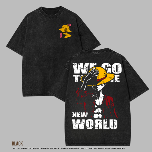 One Piece Monkey D. Luffy Oversized T-Shirt – “Welcome to the New World” Vintage Streetwear