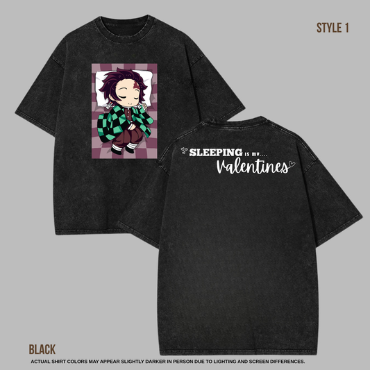 Sleeping Is My Valentine – Demon Slayer-Inspired Oversized Tee